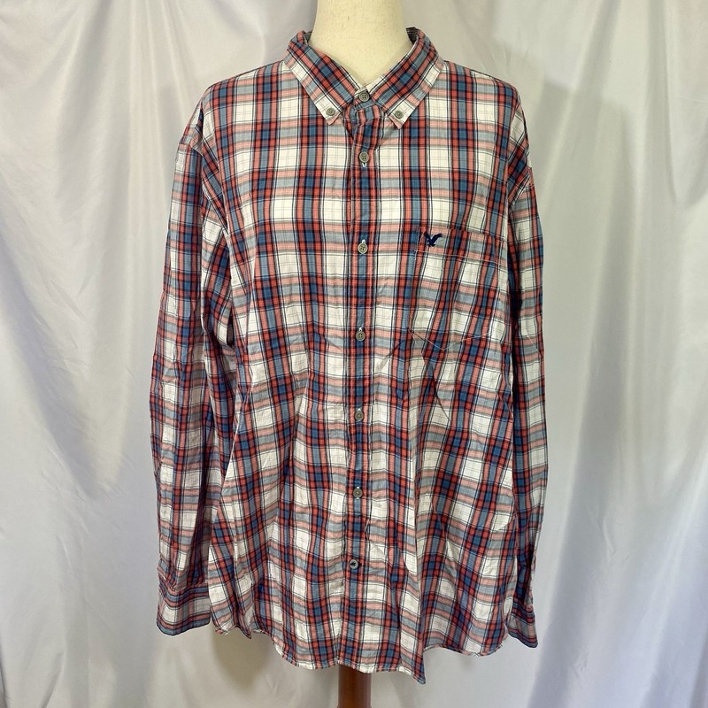 Men’s American Eagle Plaid Button Down Shirt XXL Long Sleeve Athletic Fit