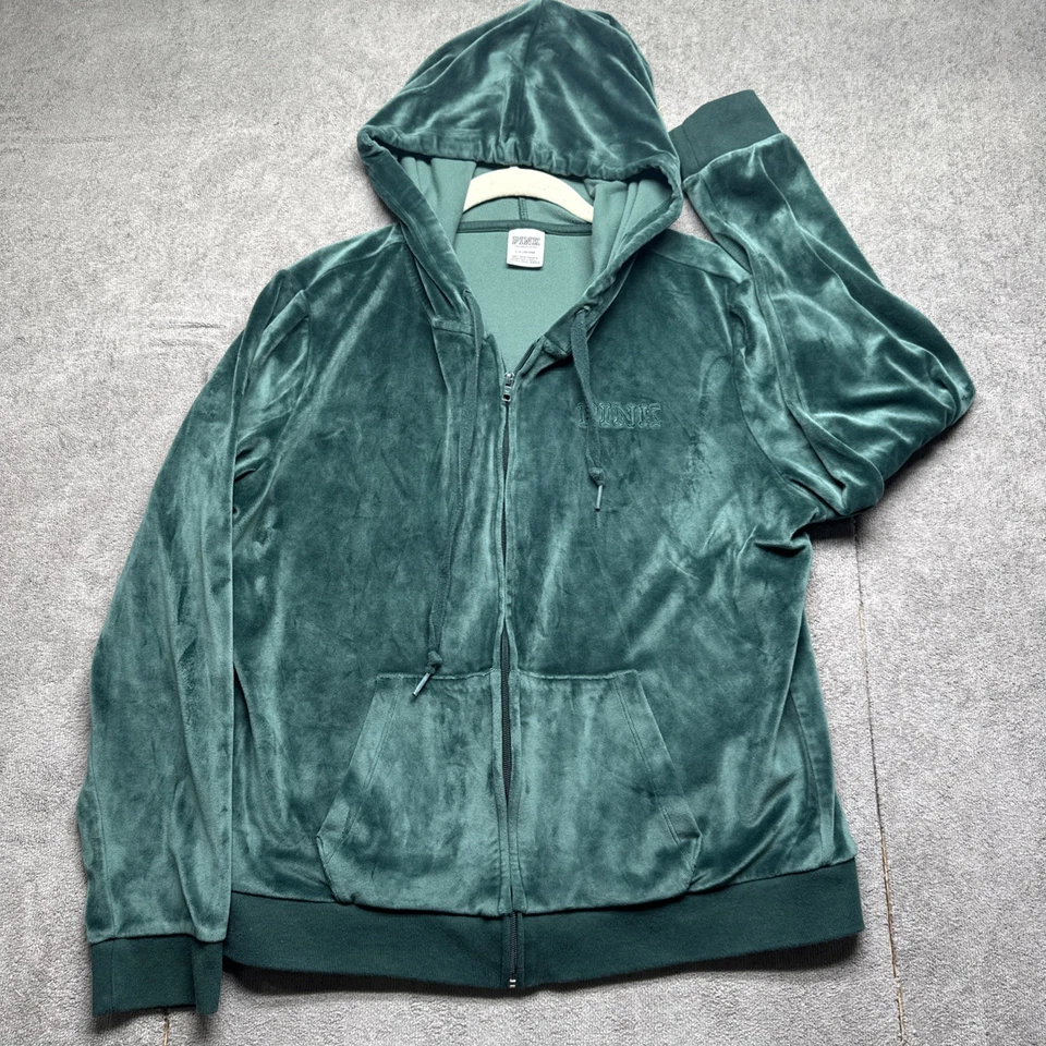 Conjunto de chándal de terciopelo rosa verde con capucha para mujer grande Y2K ropa de salón acogedor Foto 3 de 4