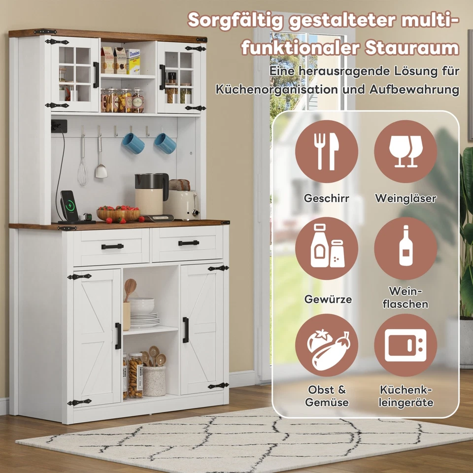 Buffetschrank Vorratsschrank Küchenschrank mit Arbeitsplatte und LED-Beleuchtung - Bild 3 von 4