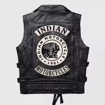Men's Black Indian Motorcycle 1901 Jacket Café Racer Biker Leather Vest