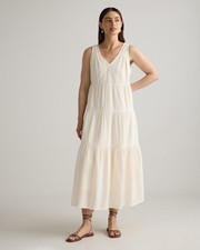 Quince Women 100% Organic Cotton Gauze Tiered Maxi Dress Vintage Cream M