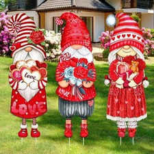 3 Pcs Valentine's Day Gnome Yard Signs - Waterproof Heart Decor for Outdoors