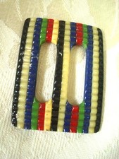 Vintage Art Deco Celluloid Slide Buckle Colorful Stripes 1 5/8 x 2 1/8 In.. KJ