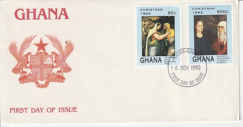 1992 Ghana First Day Issue Christmas Art Souvenir 60c Stamp On Cover