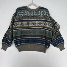 Vintage Brian MacNeil Sweater Mens Size L Green Snowflake Pullover Knit 90s