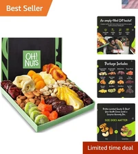 Nutritious Assorted Nuts & Dried Fruits Gift Basket - Sealed Fresh in Green Box