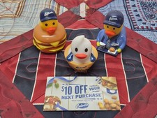 Culvers Duck Set Lot + $10 Card Kids Bath Pool Rubber Duck Duckie NOT Plush Toy