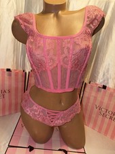 Victorias Secret Bra Corset Clubbing Top W/ Brazilian Panty Medium Pink