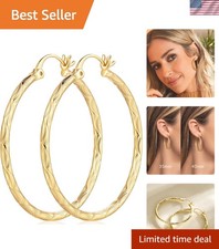 14K Gold Hoop Earrings-Large Hoop Earrings for Women 40mm 