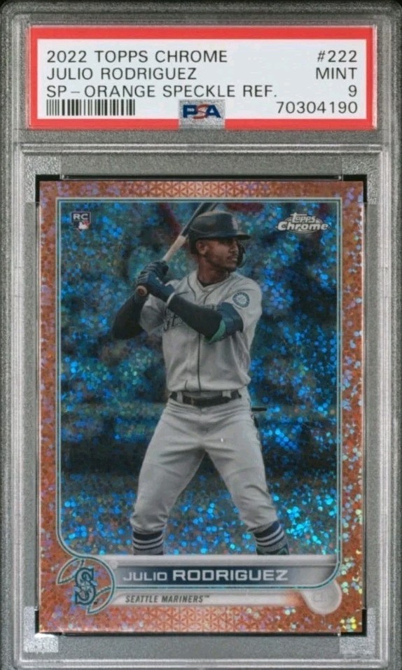 2022 Topps Chrome Julio Rodriguez RC SP Orange Speckle Refractor /25 -PSA 9