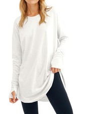 Womens Casual Long Sleeve Tops Crew Neck Round Hem Loose T-Shirts Tunic Tops ...