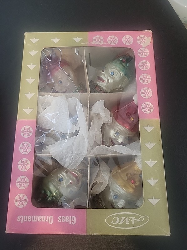 Vintage AMC Hand Blown Glass Clown Ornamets - Set Of 6 In Original Box