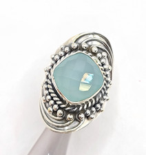 Blue Aqua Chalcedony Wide Gemstone 925 Silver Ring Statement Ring sz 8 - 10.1gr