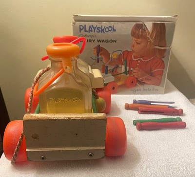 Vintage Playskool Clothespin Dairy Wagon Model No. 140 With Box