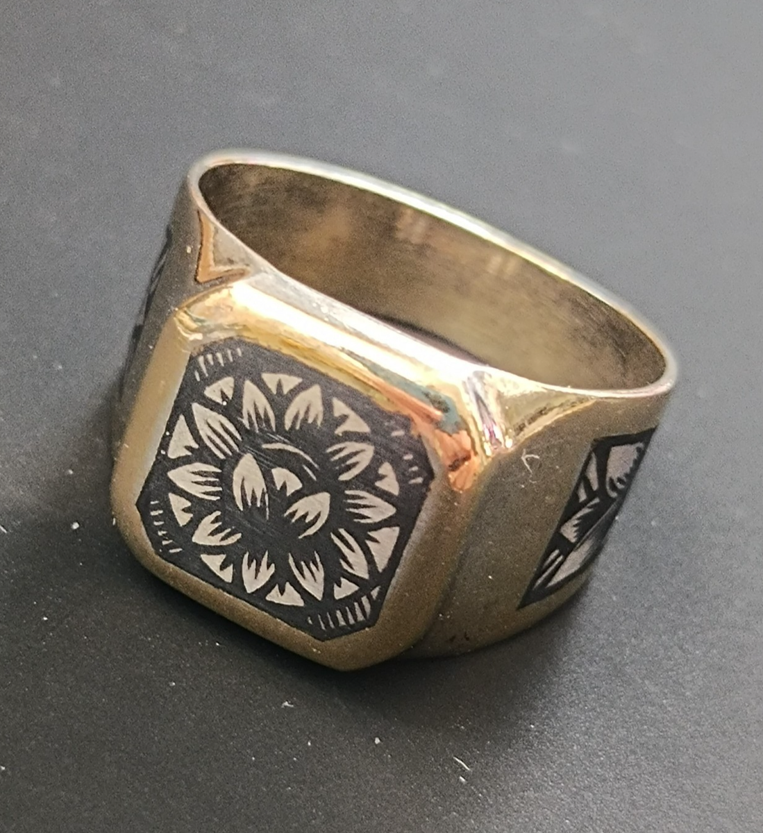Men's Signet Ring Gold Over Silver 875 Russian Star Vintage Square