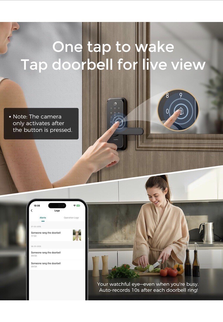 ARPHA Smart Video Door Lock 6-in-1 Keyless Entry Wi-Fi Deadbolt Handle Doorbell