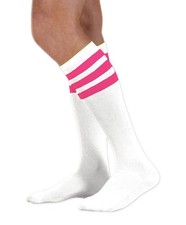 Unisex White Knee High Tube Socks Three Various Colored Stripes Athletic Fit