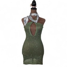 NWT PrettyLittleThing Green Sequins Sparkly Swimsuit Coverup Dress Clubbing Rave