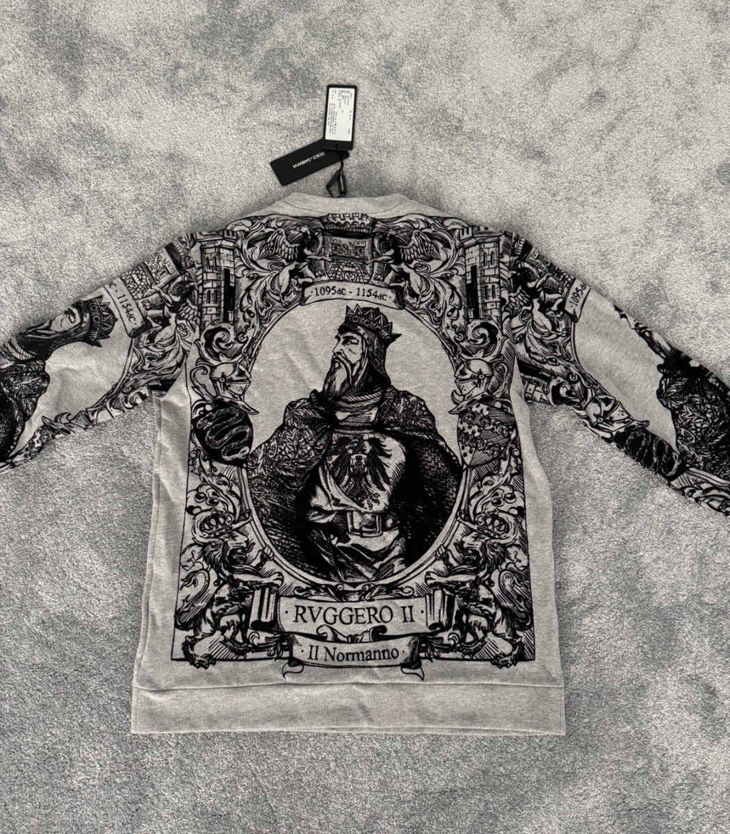 Dolce & Gabbana King Print Sweatshirt – Grey – Size 48 – Made in