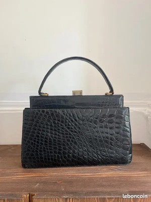 Vintage Handtasche Leder Krokooptik. Ca10