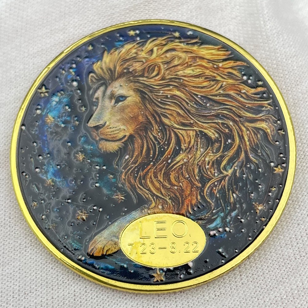 Leo Enamel Zodiac Gold Coin Constellation Lucky Token Horoscope Collectible Coin