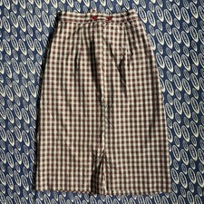 True Vintage 50s Women  s Plaid Check board Buckle back Skirt White Red
