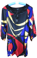 TB05752- NINE WEST Women's Silk Blouse 3/4 Sleeve Belted Geometric Multicolor PM