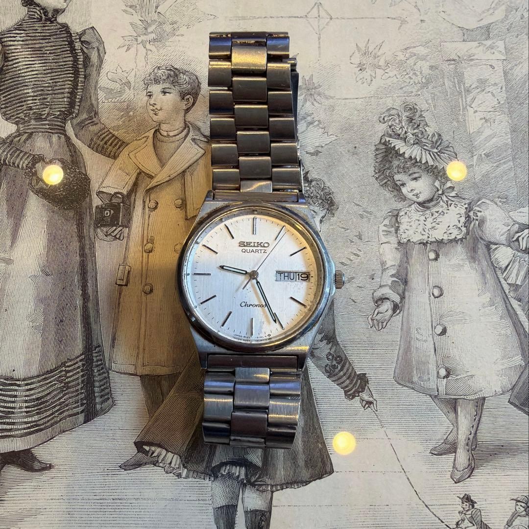 Seiko Chronos Quartz Watch Silver Used from Japan Battery Replaced