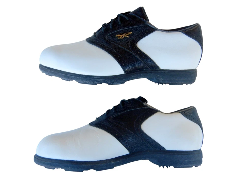 Nuevos zapatos de golf Reebok EE. UU. para hombre blancos negros de cuero genuino - EE. UU. 10 UK 9 EU 43 Foto 3 de 4