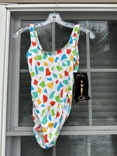 Vintage 80s Gilda Marx California Body colorful floral bodysuit women Med new