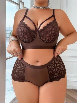 Plus Size 2 teiliges Spitzen BH und Slip Set für kurvige Damen Billig24