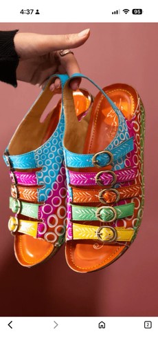 Soffia Rainbow strap bubble pattern leather sandals size 10(42)