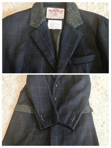 Harris Tweed Chesterfield Coat 100% Wool Navy Plaid Check Men's L Japan image 7