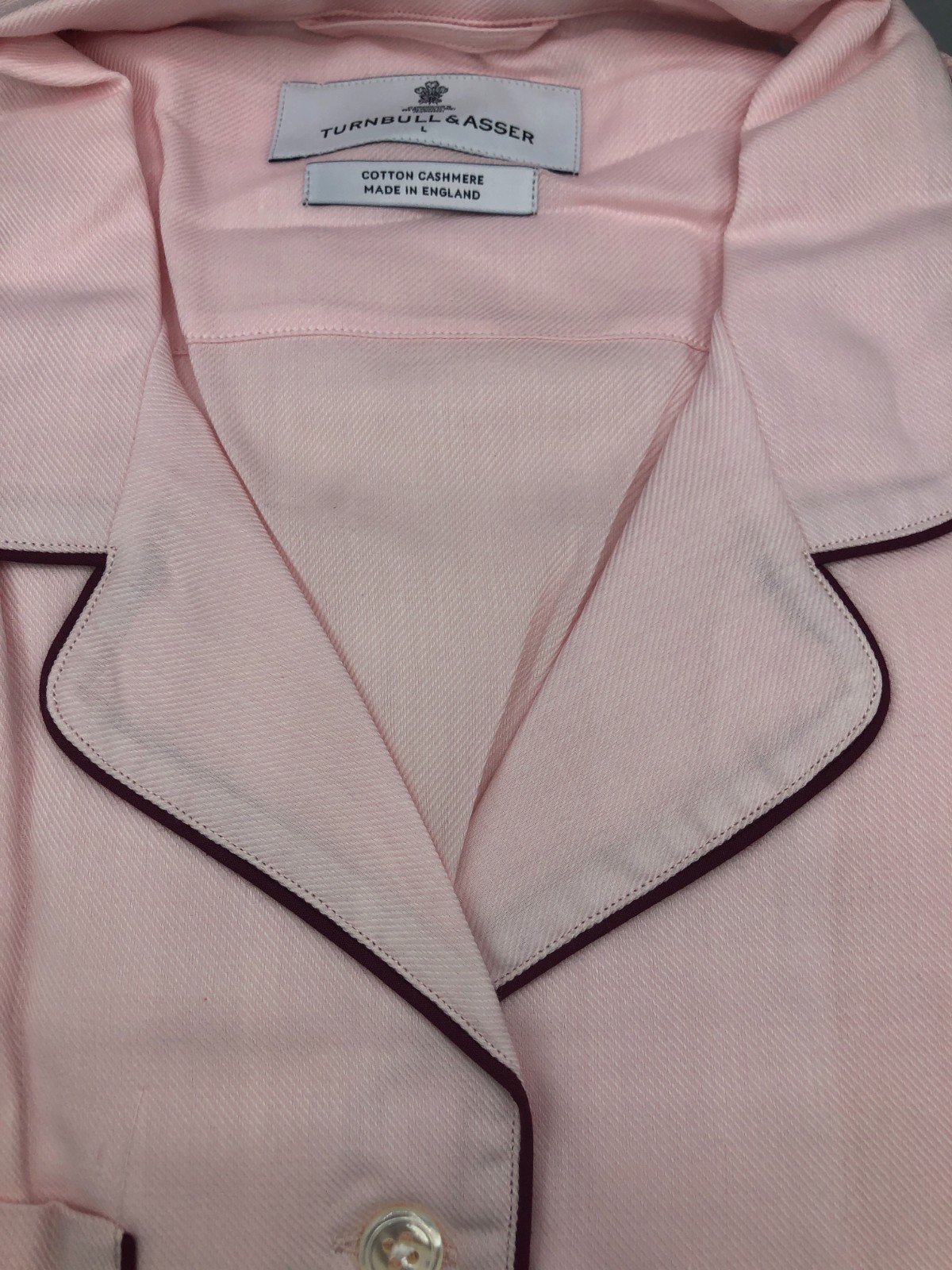 TURNBULL & ASSER Pink Piped Cotton-Cashmere Ladies Pyjama Set, SIZE: L, RRP:£525 image 3