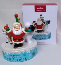 Hallmark Ornament Nostalgic Noel 2023 Santa Snowman Reindeer Tree Sound Motion K