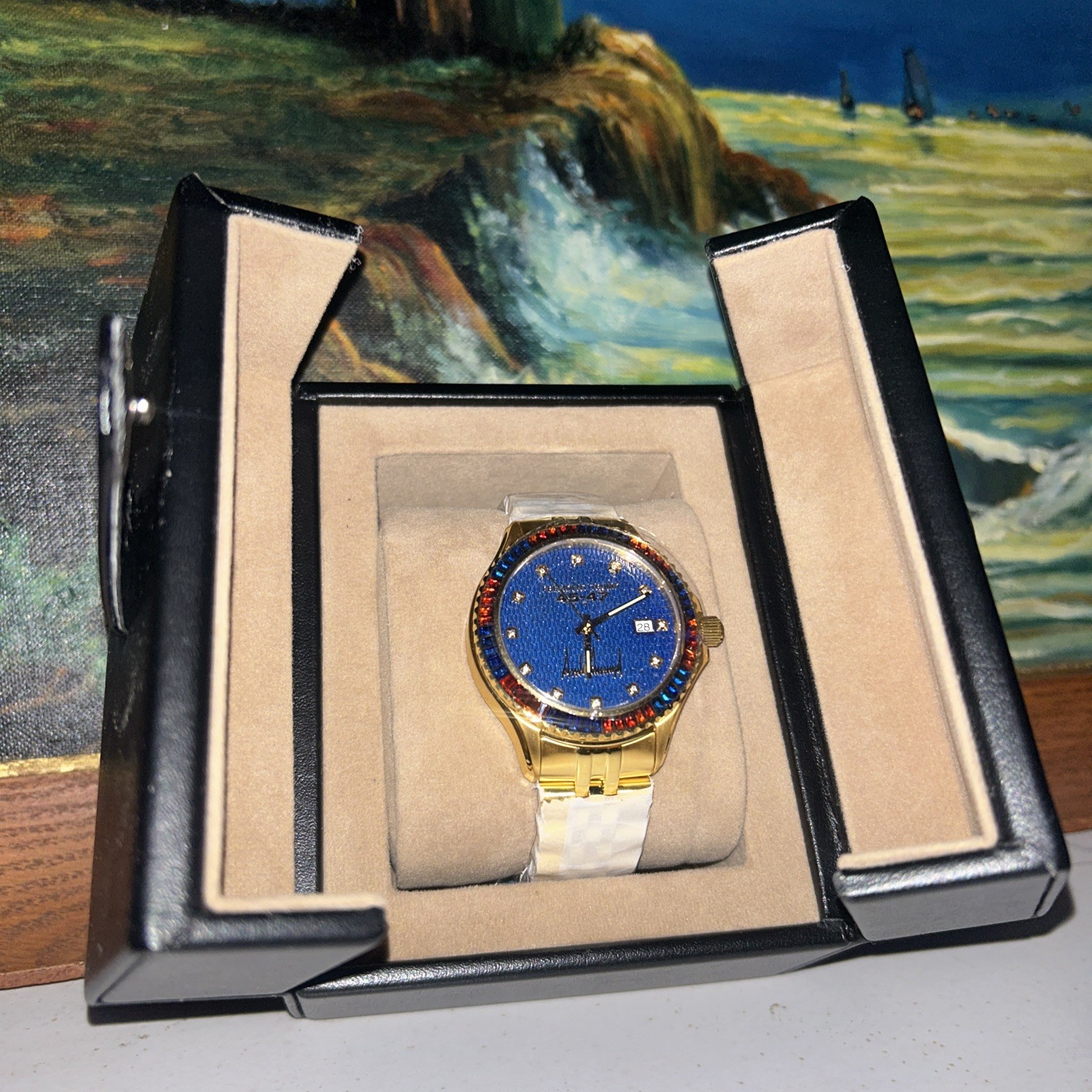 18K JEWEL VICTORY BLUE LIMITED NUMBERED NEW] WATCH GOLD PLATED TRUMP [BRAND 1000 - vintagewatches.pk