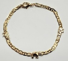 14k Gold Filled Elephant Bracelet with Flat Mariner Link 7.5 inch  1