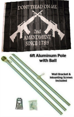 3x5 Gadsden Don't Tread 2 Rifles Flag Aluminum Ball Pole Kit Set 3'x5'