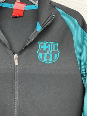 Nike FC Barcelona Track Jacket Mens Small Black Teal Full Zip