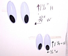 GOOGLY WIGGLE EYES BLACK PUPILS ALONGATED - 1-1/2" H OR 1-1/4" H U CHOOSE