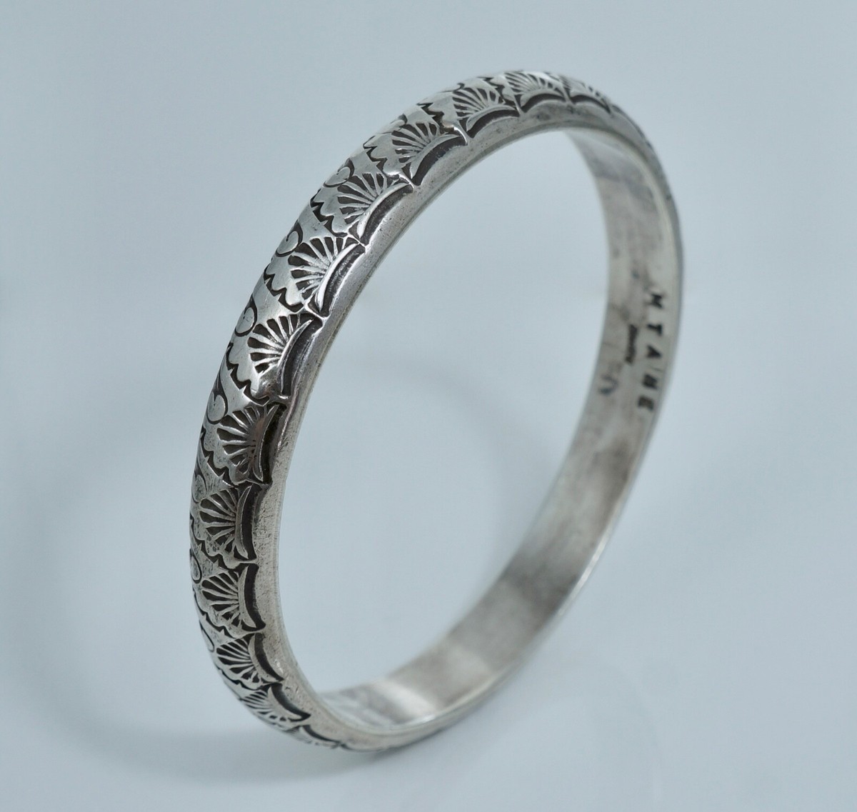 Navajo M Tahe Sterling Silver Cuff Bangle Bracelet Vintage Native