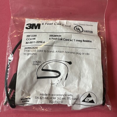Agilent 3M CC61M Spiralkabel Krokodilklemme 1 Ohm Widerstand 4 mm Snap, 6 Fuß, schwarz