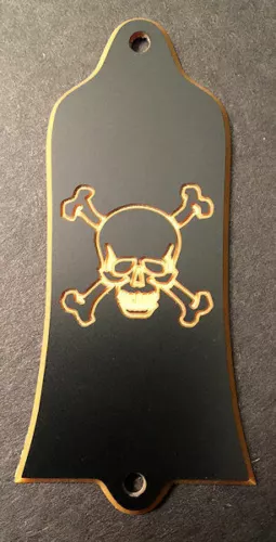 GUITAR TRUSS ROD COVER - Engraved Etched - Fit GIBSON - SKULL & BONES BLACK GOLD