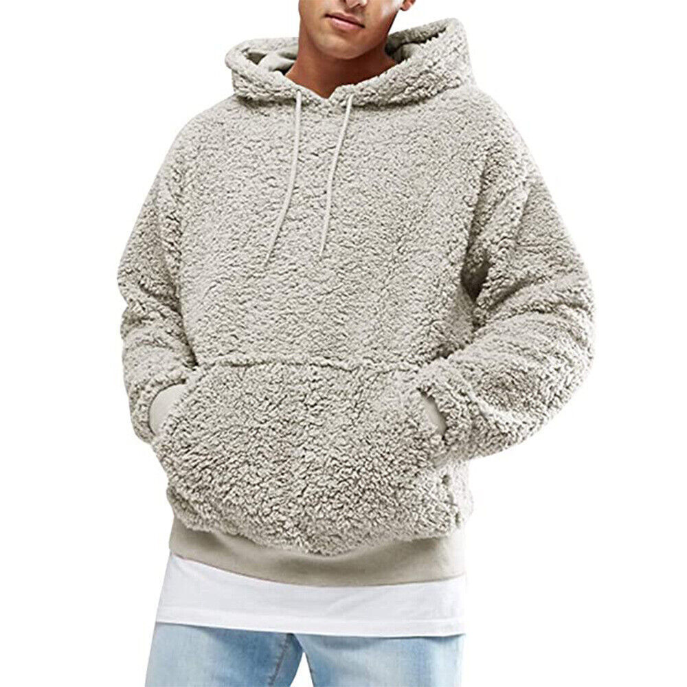 Menu0026#039;s Fleece Fuzzy Hoodie Long Sleeve Sherpa Sweatshirt Jumper Pullover  Sweater | eBay
