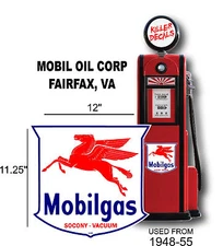 12" 1948-55 MOBIL GAS PEGUSUS SHIELD GASOLINE DECAL CAN  GAS PUMP  LUBSTER