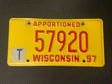 WISCONSIN LICENSE PLATE YELLOW AND RED APPORTIONED 1997 57920