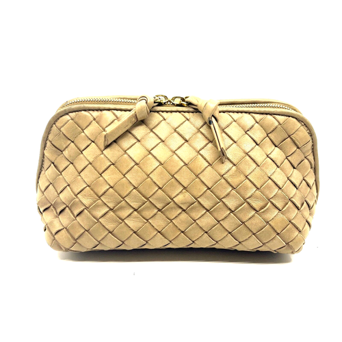 BOTTEGA VENETA Mini Pochette in Pelle Intrecciata con Zip Beige Autentica - Foto 2 di 20