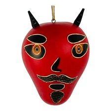 Vintage Hand Painted Red Devil Gourd Christmas Ornament 3.5 Inch