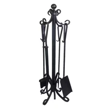 5-Pieces Ashman Fireplace Iron Standing Tools Set with Heavy Crook Handles New