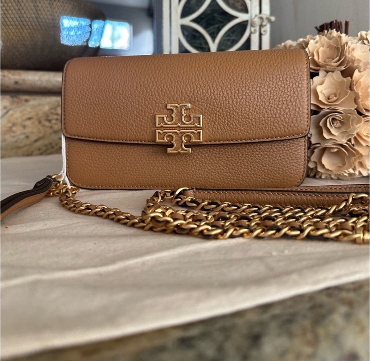 New Tory Burch Britten BRITTEN DENIM CHAIN WALLET W